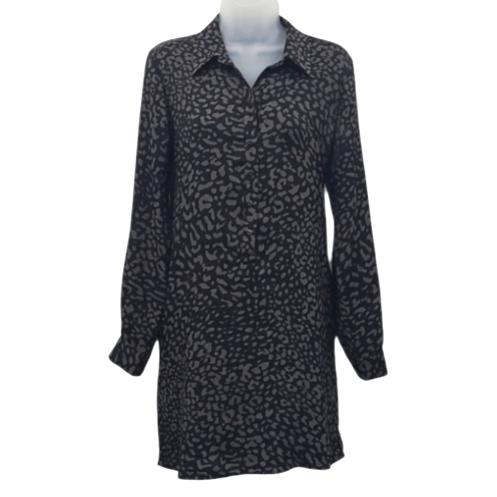 Loft Animal Print Mini Shirt Dress Flowy Leopard Cheetah T Shirt Half Button up